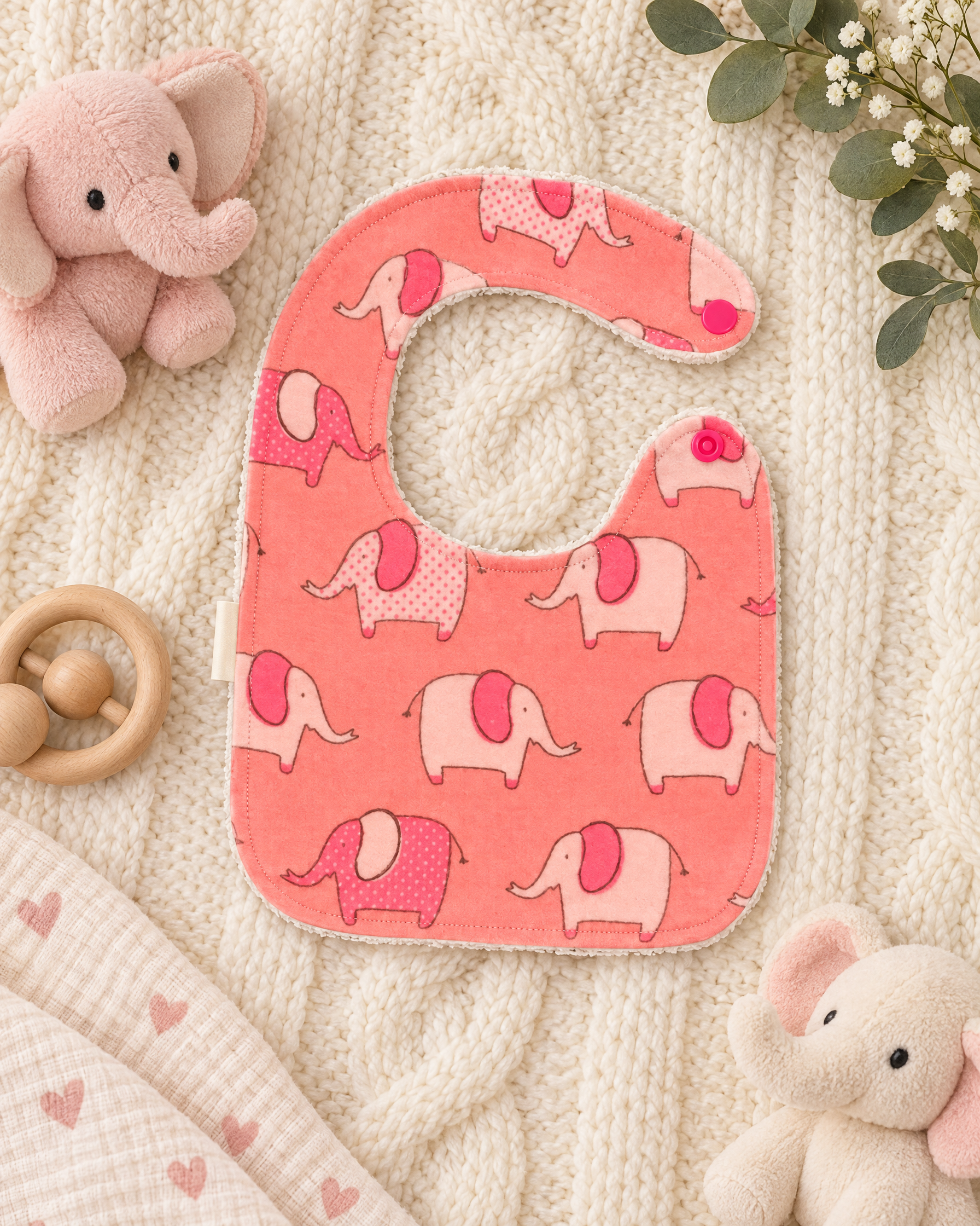 Elephants High Quality Hand Made Cotton Baby Bib